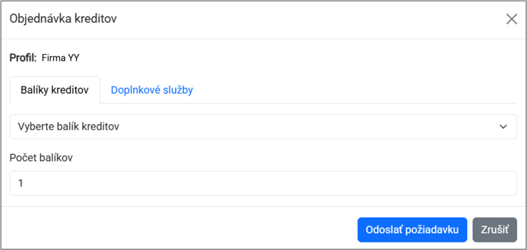 Výber balíkov kreditov
